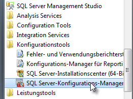 über die Windowskonsole Mausklick auf SQL Server-Konfigurations-Manager