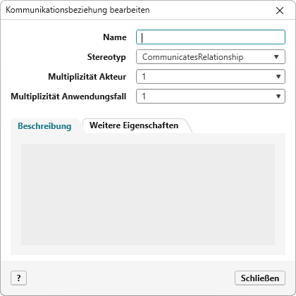 Bearbeitungsdialog einer Kommunikationsbeziehung