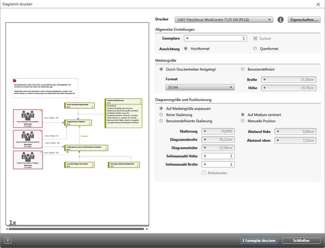 Druckvorschau eines Zieldiagramms Druckvorschau eines Zieldiagramms