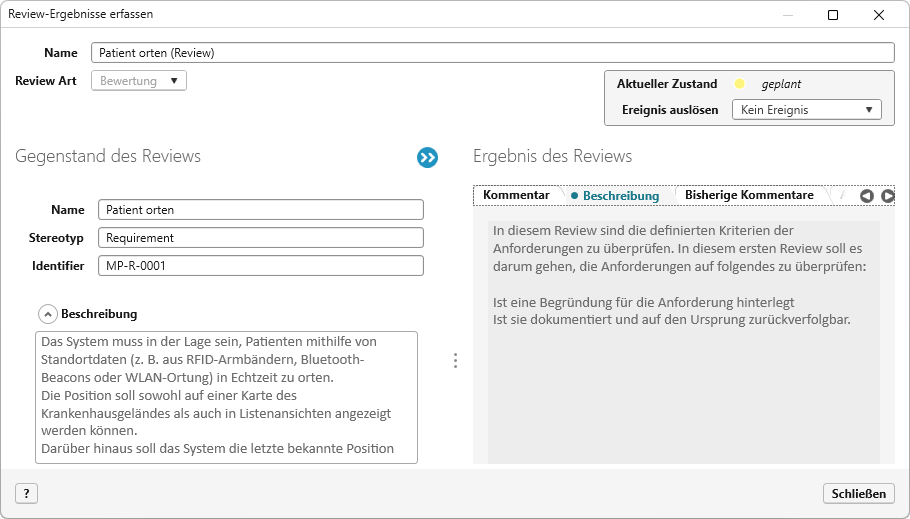 Bearbeitungsdialog eines Reviewkommentars Bearbeitungsdialog eines Reviewkommentars