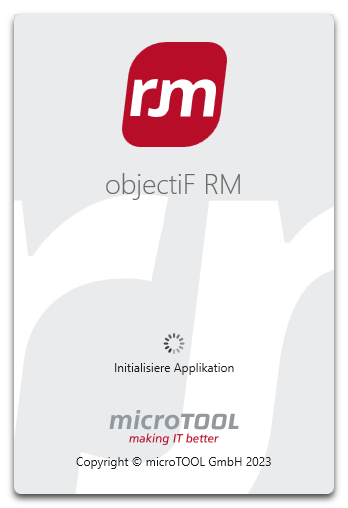 Startbildschirm von objectiF RM
