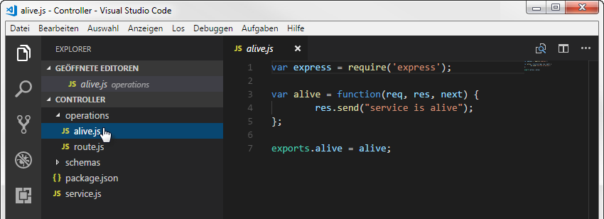 Code einer Javascriptdatei in Visual Studio Code