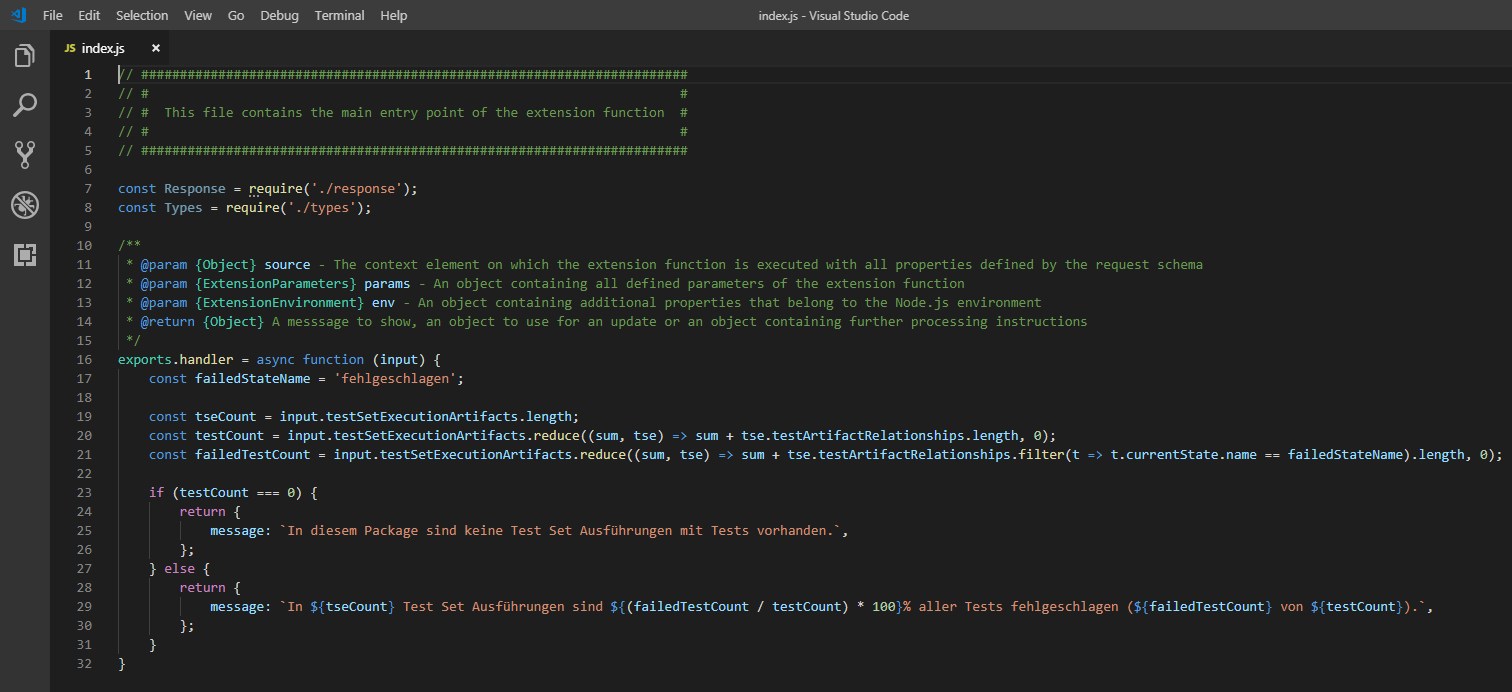 Beispielcode in Visual Studio geöffnet