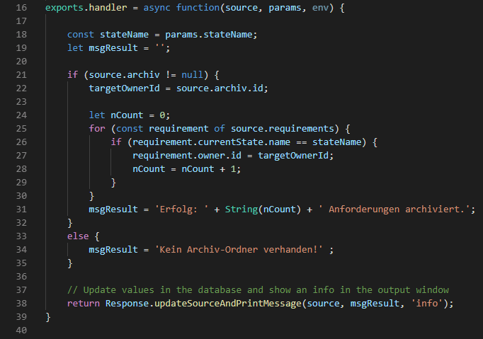 Beispielcode einer Javascriptdatei in Visual Studio Code