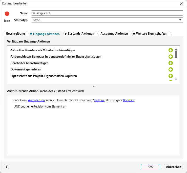 Bearbeitungsdialog eines Zustands Bearbeitungsdialog eines Zustands