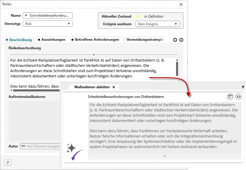 Inhalt einer Texteigenschaft wird in der KI-Pane angezeigt