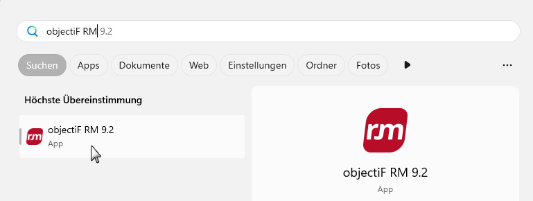 objectiF RM starten objectiF RM starten