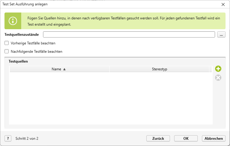 Testquellen einer neuen Test Set Ausführung zuordnen Testquellen einer neuen Test Set Ausführung zuordnen