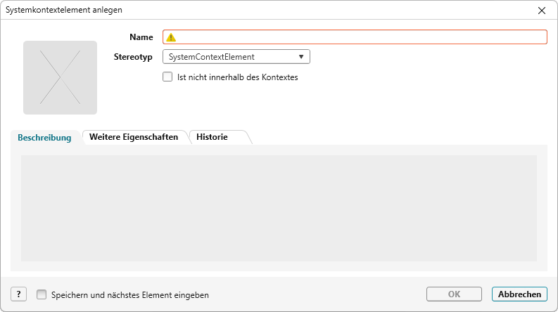 Bearbeitungsdialog eines Systemkontextelements Bearbeitungsdialog eines Systemkontextelements