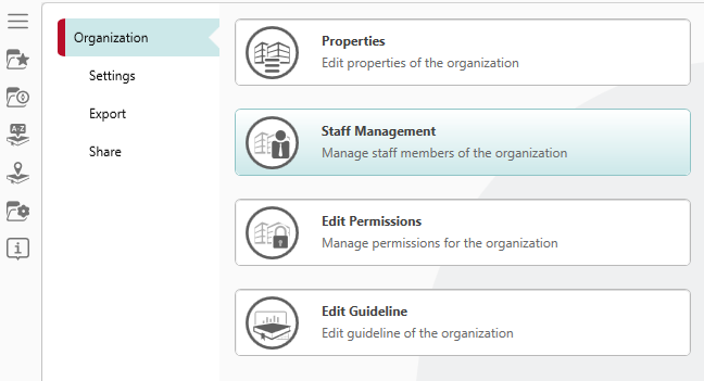 Open the view "Staff management" Open the view "Staff management"