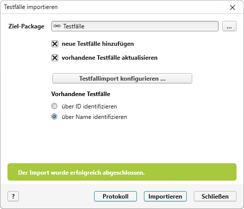 durchgeführter Excelimport mit erfolgreicher Rückmeldung