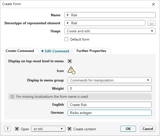 Configuration dialog for an artifact Configuration dialog for an artifact