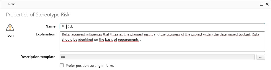 Configuration dialog of a stereotype Configuration dialog of a stereotype